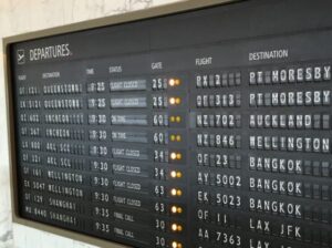 Qantas First lounge departure board