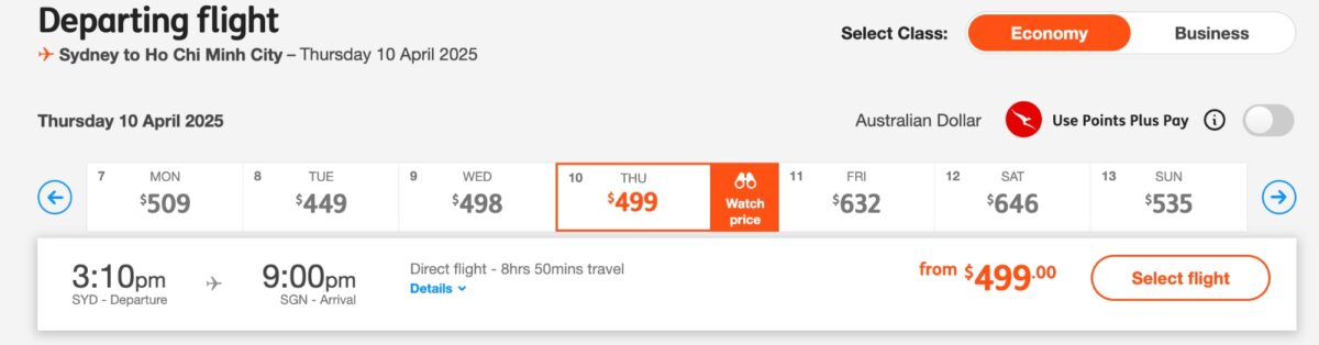 Jetstar fare from Sydney to Ho Chi Minh City