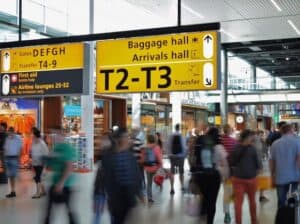 Amsterdam busy airport terminal