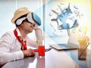 VR headset imagining travel