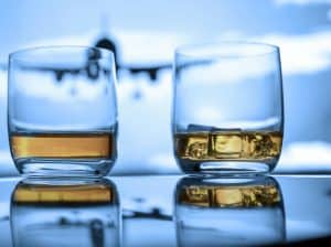 Alcohol whiskey glasses at airport