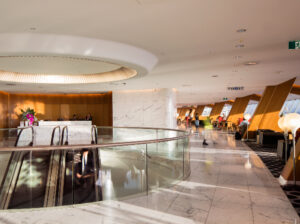 Qantas First Lounge Sydney reception
