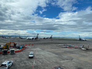 Grounded Air New Zealand planes parked at Auckland Airport