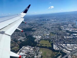 Taking off from Brisbane airport in an Air New Zealand A320