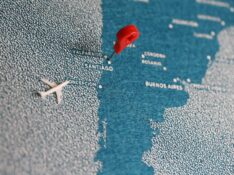 plane flying towards Santiago Chile, South America