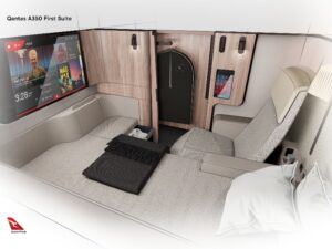 Qantas A350-1000 First Class suite depiction