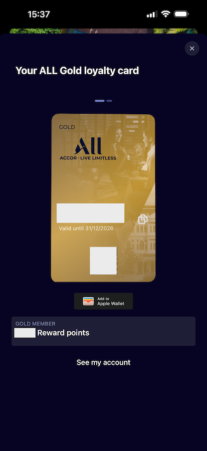Accor ALL Gold digital membership card