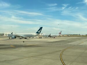 Cathay Pacific A350, Japan Airlines 767 and a Condor 767 at Vancouver Airport