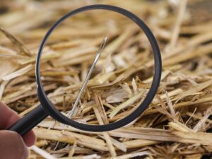 Needle is lost in haystack and searching with loupe