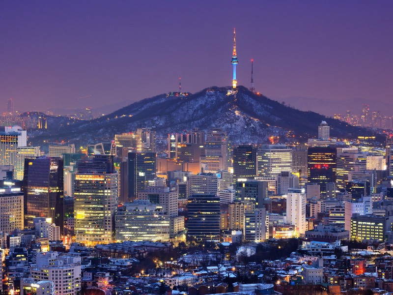 Downtown skyline of Seoul, South Korea with Seoul Tower.