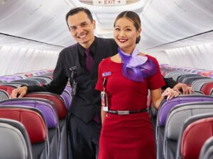 Virgin Australia cabin crew in a Boeing 737