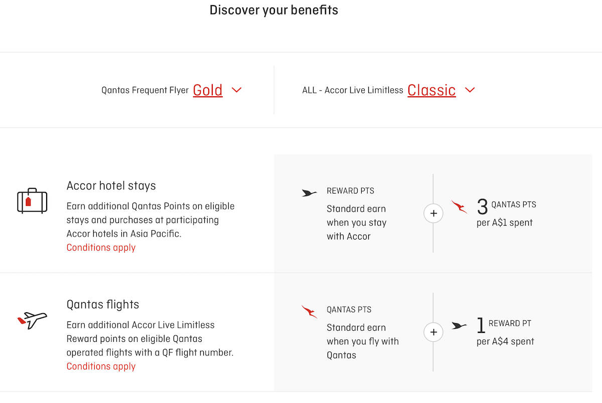 Qantas/ALL earn rates for QFF Gold and Accor Classic members on the Qantas website