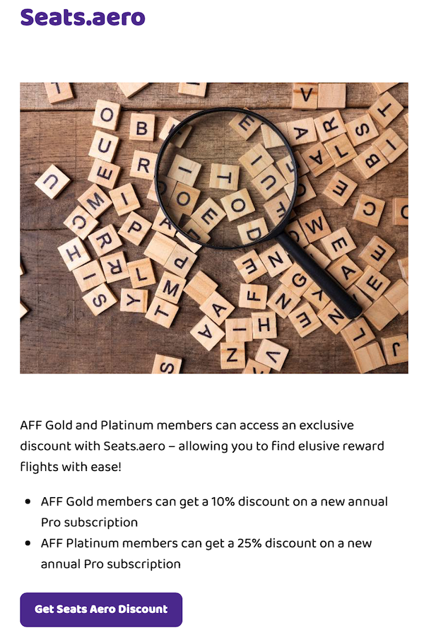 Seats.aero discount screenshot