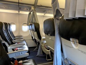 The curtain dividing Economy and Business Class on a short-haul ITA Airways flight