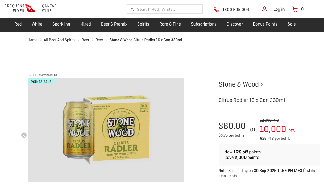 Stone & Wood beer on sale at the Qantas Wine store