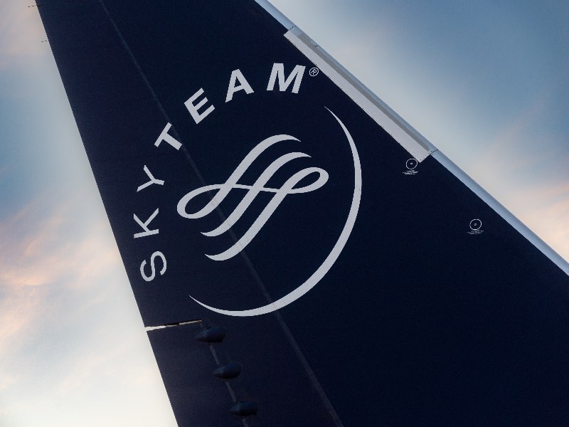 Aircraft tail with SkyTeam logo in special livery