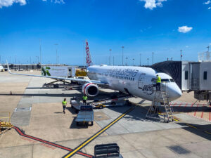 Virgin Australia Boeing 737-800 at the gate at Melbourne Airport preparing for a flight