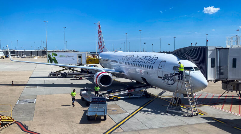 Virgin Australia Boeing 737-800 at the gate at Melbourne Airport preparing for a flight