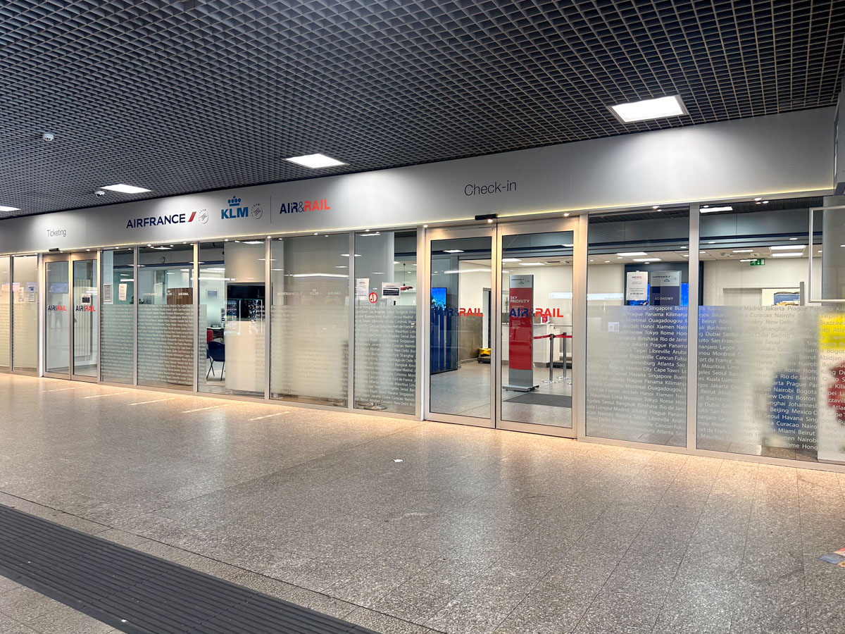 The Air France/KLM check-in area at Brussels Midi/Zuid railway station