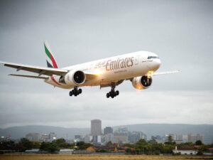 Emirates Boeing 777-300ER landing in Adelaide
