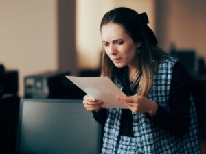 woman squinting to read fine print