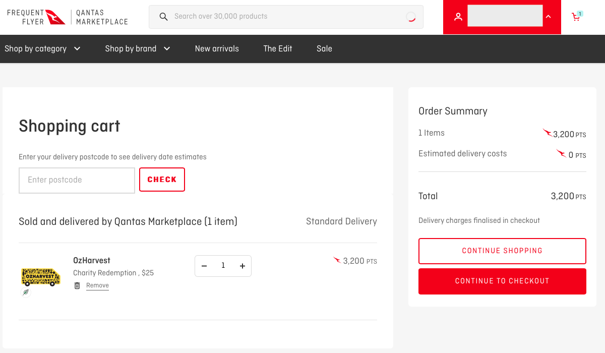 Qantas Marketplace points donation to OzHarvest