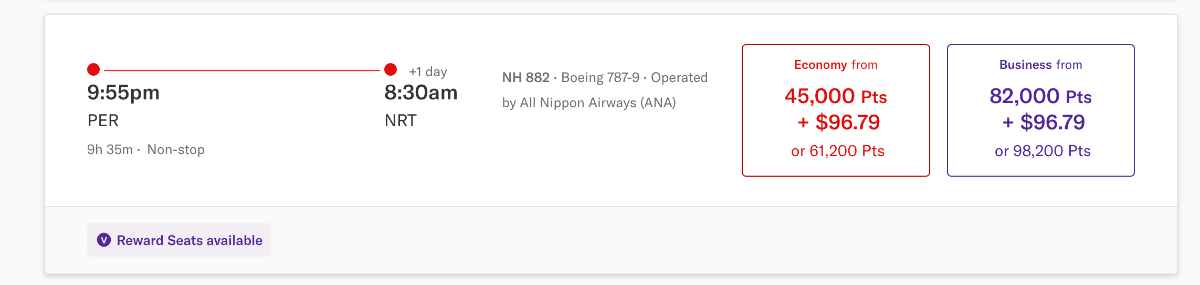 ANA PER-NRT reward seats on VA website