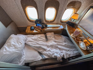 Emirates First Class bed on the Boeing 777