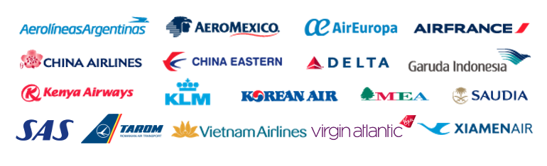 SkyTeam member airlines as of 2025: Aerolineas Argentinas, Aeromexico, Air Europa, Air France, China Airlines, China Eastern, Delta, Garuda Indonesia, Kenya Airways, KLM, Korean Air, MEA, Saudia, SAS, TAROM, Vietnam Airlines, Virgin Atlantic and Xiamen Air.