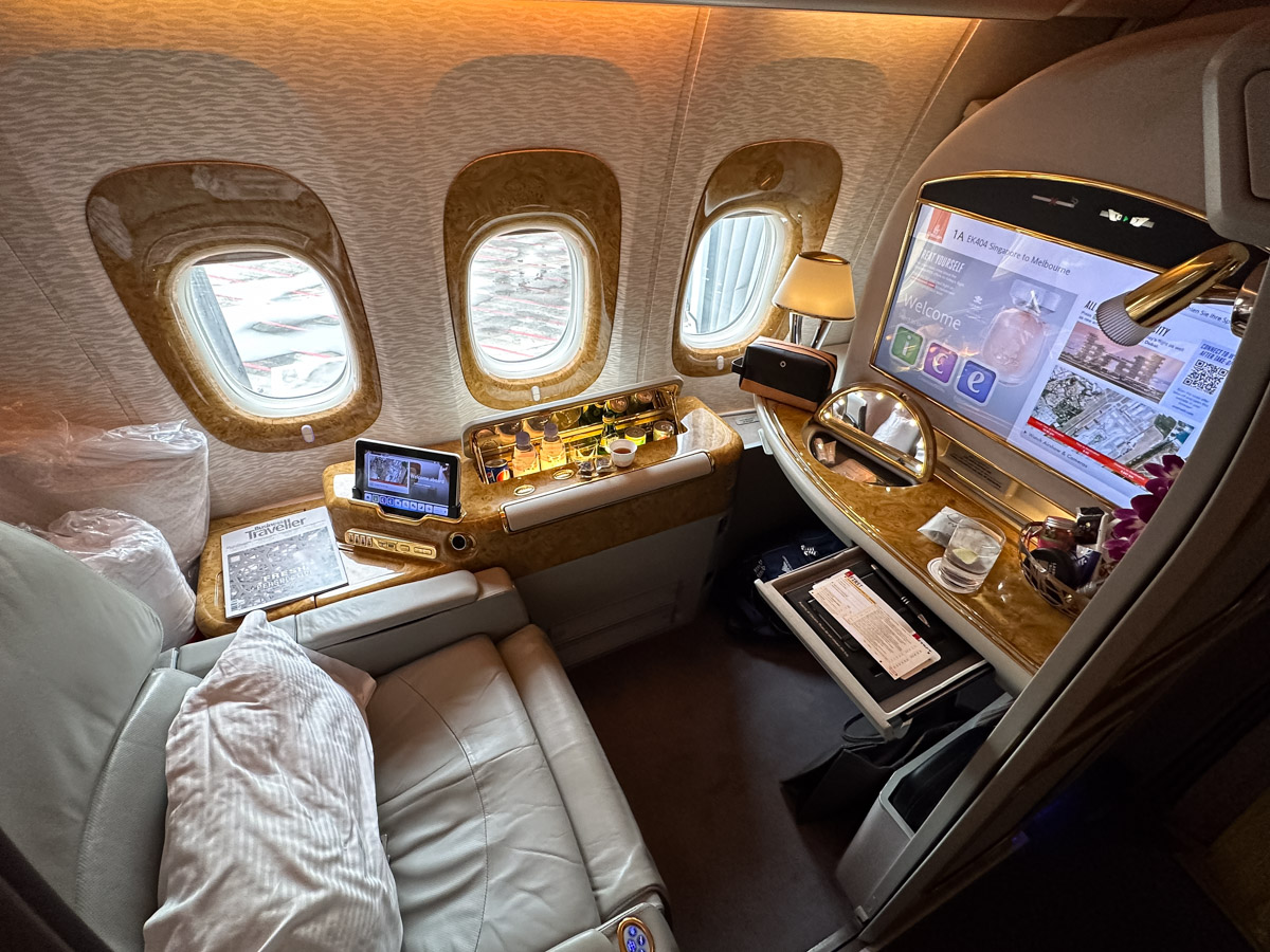 Emirates First Class suite 1A on the Boeing 777-300ER