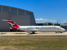 A retired QantasLink Boeing 717 at Canberra Airport, VH-NXD