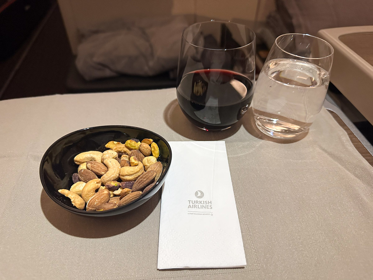 Nuts and red wine in Turkish Airlines business class