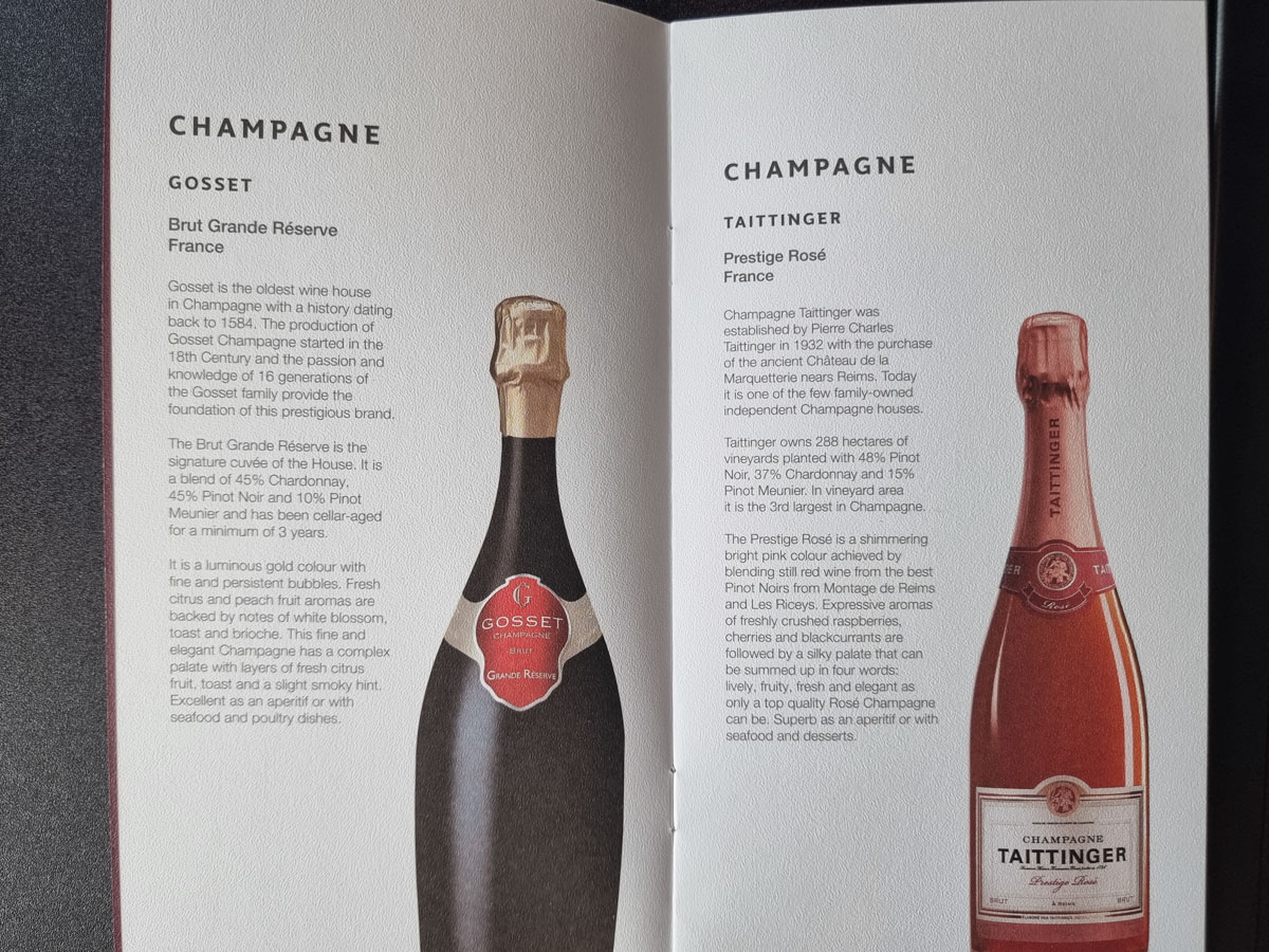 QR934 Business Class champagne list