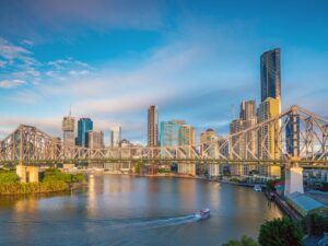 Brisbane city skyline and Brisbane river in Australia