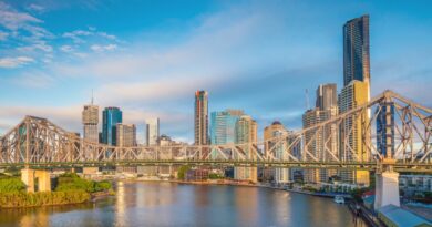 Brisbane city skyline and Brisbane river in Australia
