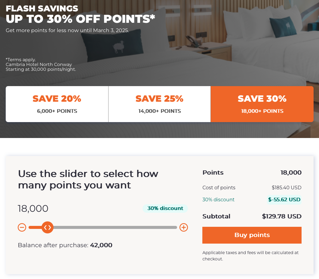 Screenshot of Choice website showing 30% discount when buying points