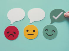 Hand choosing green tick paper cut, feedback rating and positive customer review, experience, satisfaction survey ,mental health assessment concept