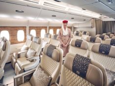 Flight attendant in Emirates Premium Economy