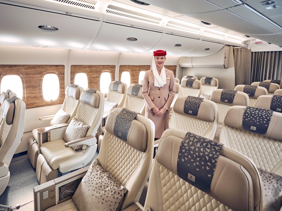 Flight attendant in Emirates Premium Economy