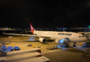 Qantas Airbus A330-300 at Sydney Airport at night