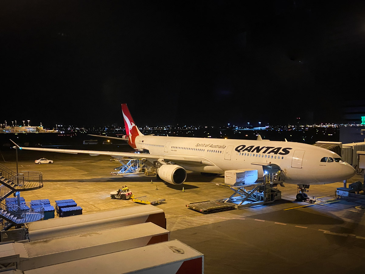 Qantas Airbus A330-300 at Sydney Airport at night