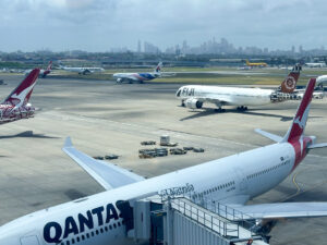 Qantas, Fiji Airways, Malaysia Airlines and Finnair Airbus jets at Sydney Airport