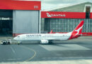 A Qantas Boeing 737-800 prepares to depart Sydney Airport