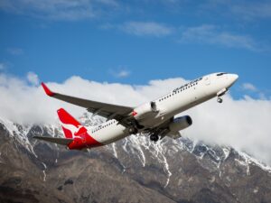 Qantas Boeing 737-800 departing Queenstown Airport (ZQN)