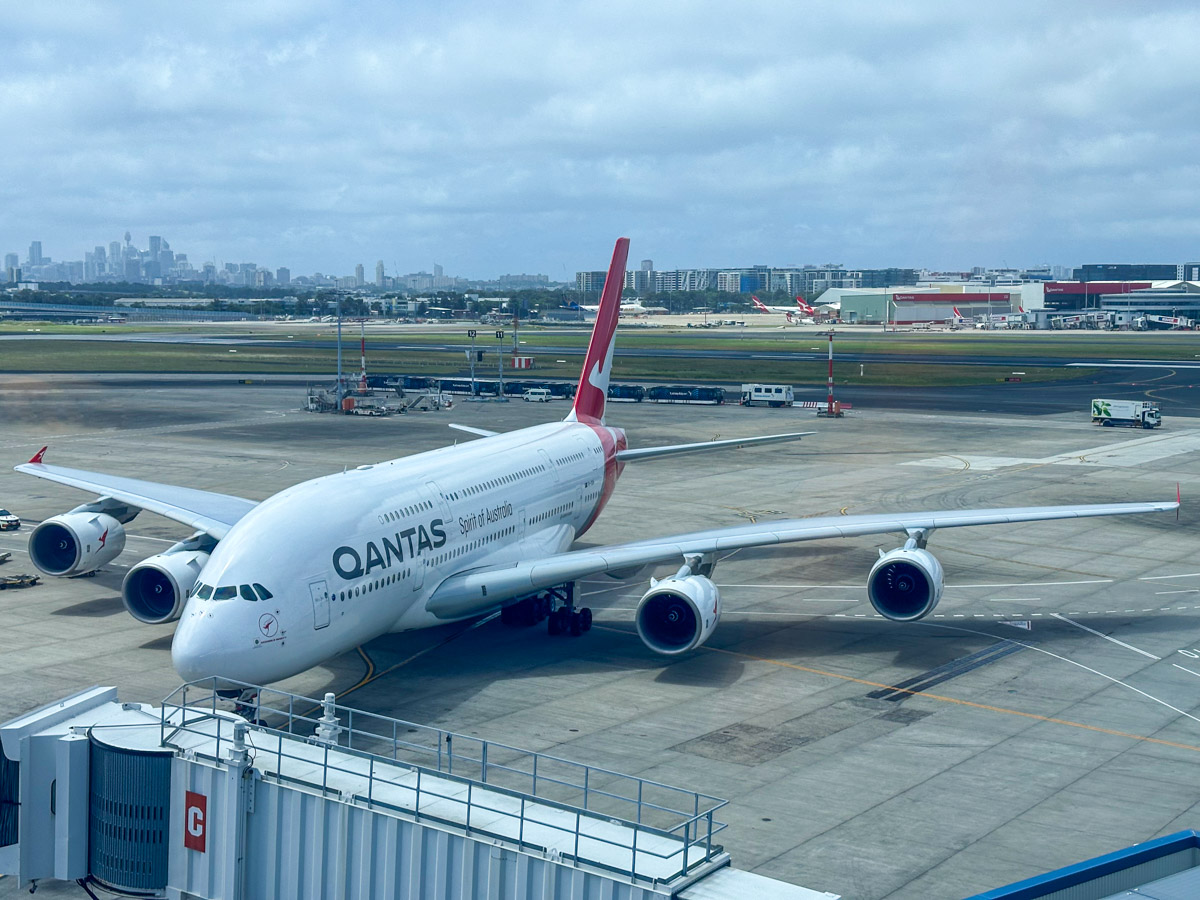 Qantas Airbus A380 arriving at Sydney Airport