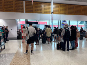 Qantas boarding queue at Sydney Airport T3