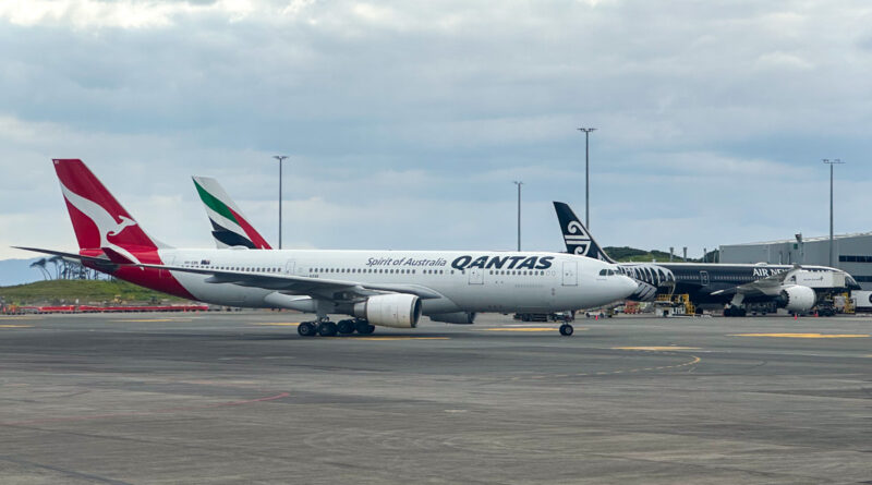 Qantas, Emirates and Air New Zealand planes at Auckland Airport