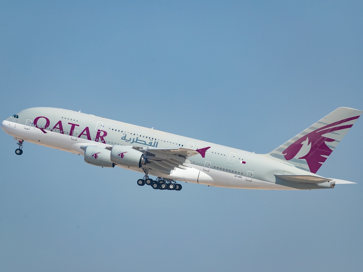 A Qatar Airways A380 takes off