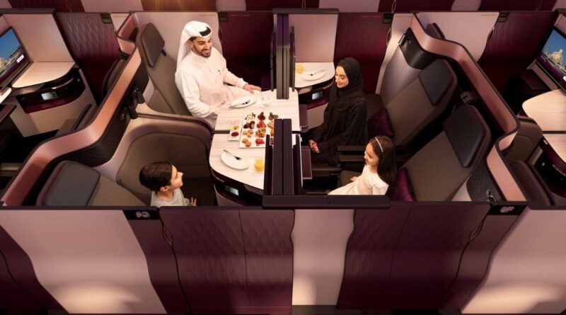 A family in Qatar Airways Qsuites