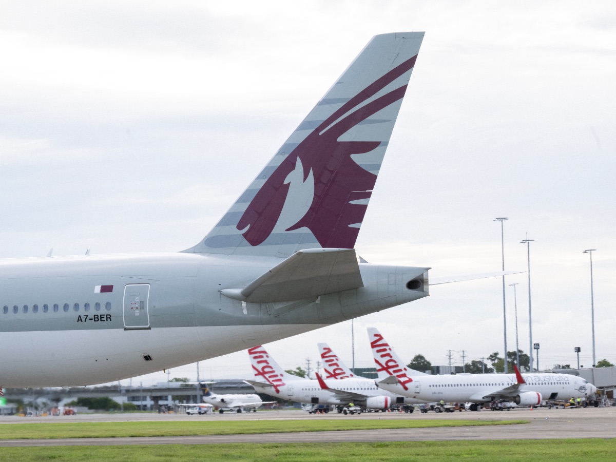 Qatar Airways and Virgin Australia planes in Brisbane